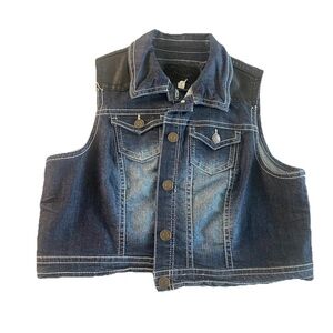 Women’s Dark Blue Leather Denim Vest  1X jacket top Fall Winter Jeans Western